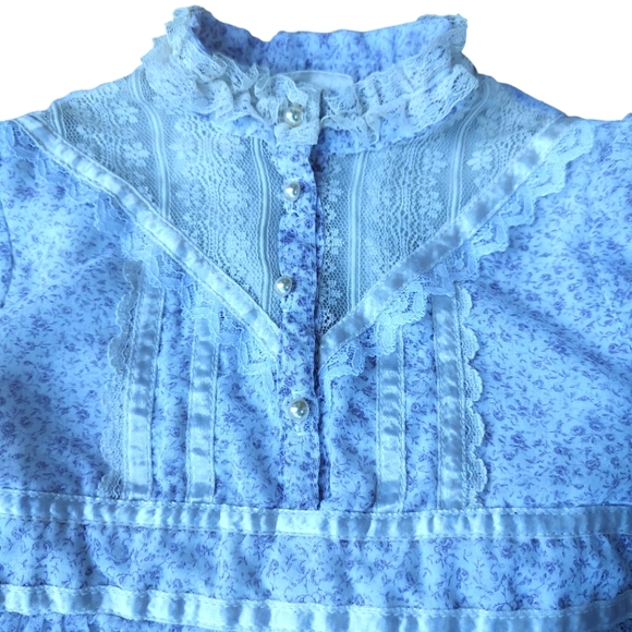 Vintage Gunne Sax Purple Ditsy Floral Prairie Dress with Lace Trim - Picture 3 of 4